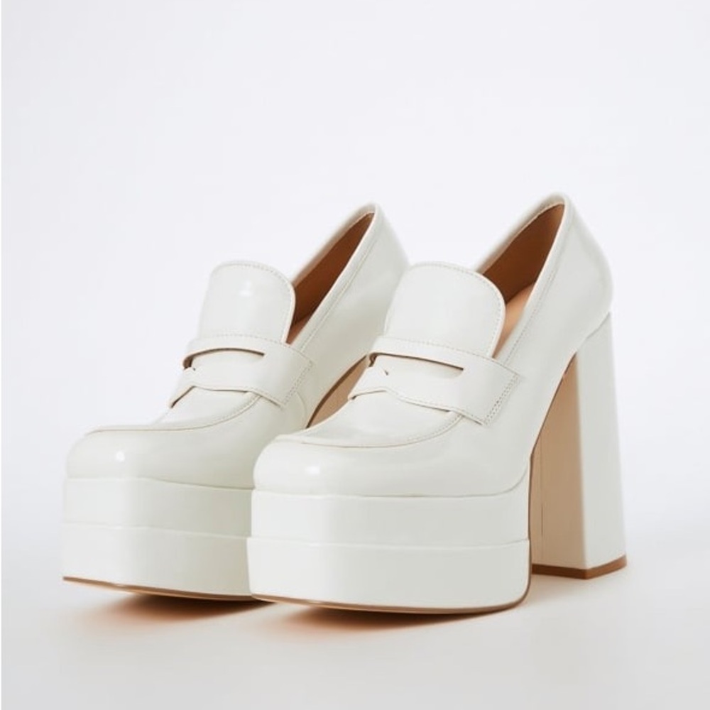 Shoe Dazzle Women’s Margaux White Platform Loafer Chunky Heel Shoes Size 8 New - Picture 6 of 14